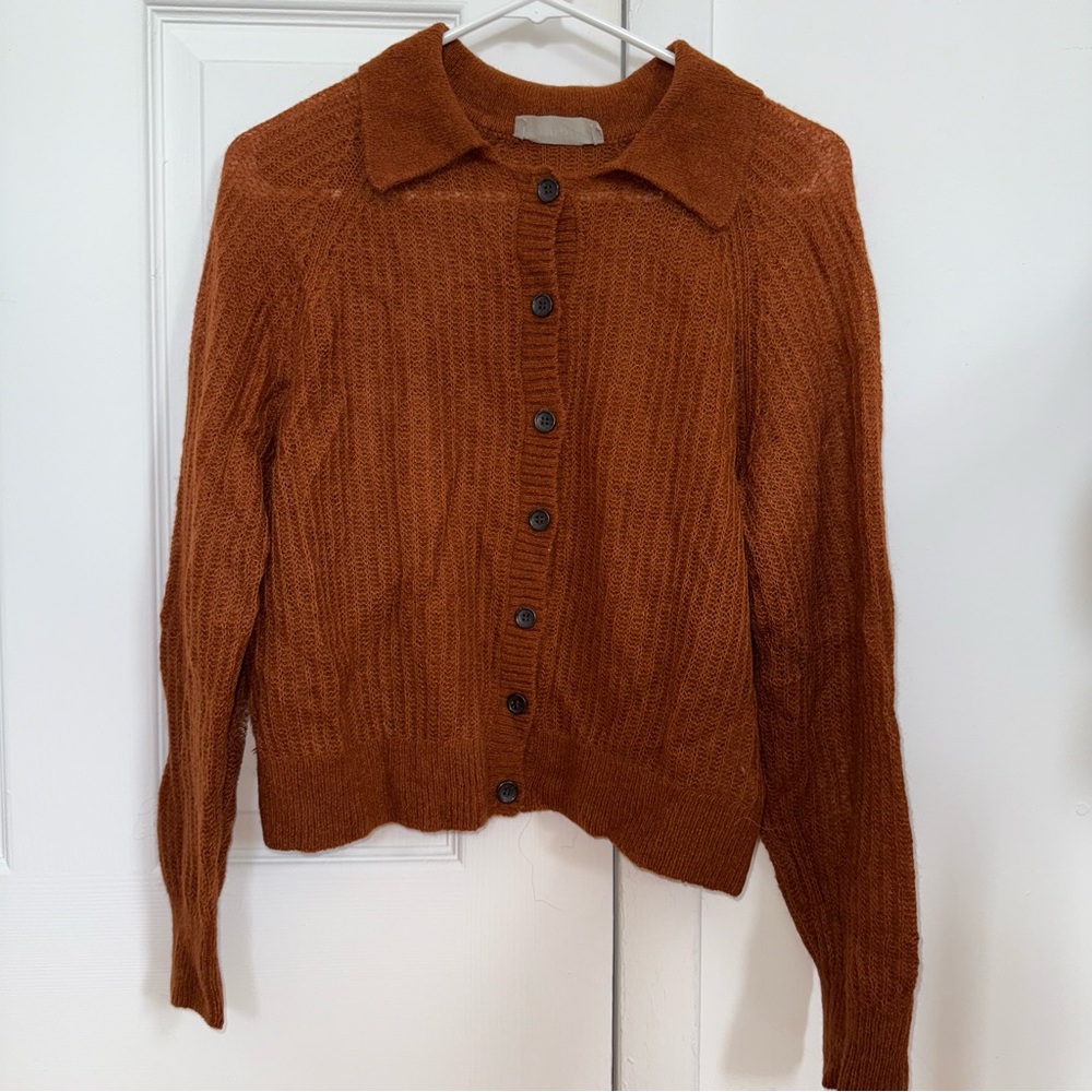 Everlane Rust Fuzzy Cardigan with Ribbed Texture